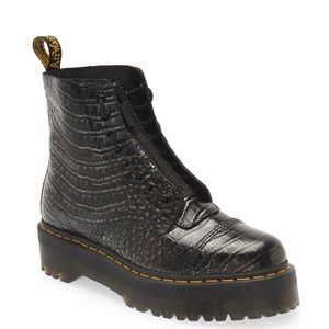 NWT Dr. Martens Gunmetal Croc Zip-Up Embossed Sinclair Platform Boots
